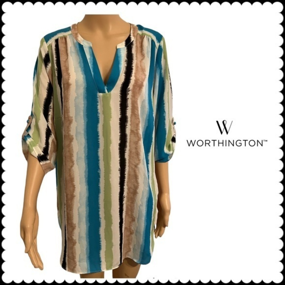 Worthington Women’s Multicolor Sea Striped Abstract Blouse Size 0X